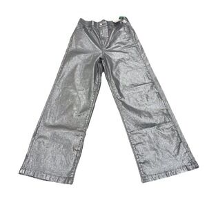 NWT GAP Metallic Silver High Rise Stride Wide-Leg Ankle Jeans WM Sz 28/6 Tall